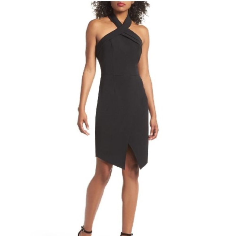 ADELYN RAE Halter Black Sheath Asymmetrical Dress